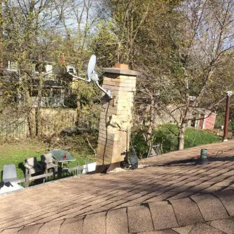 Roof flashing around a brick chimney